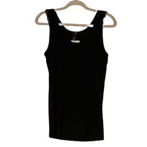 H&M Black Ruffle Neckline Sleeveless Tank Top